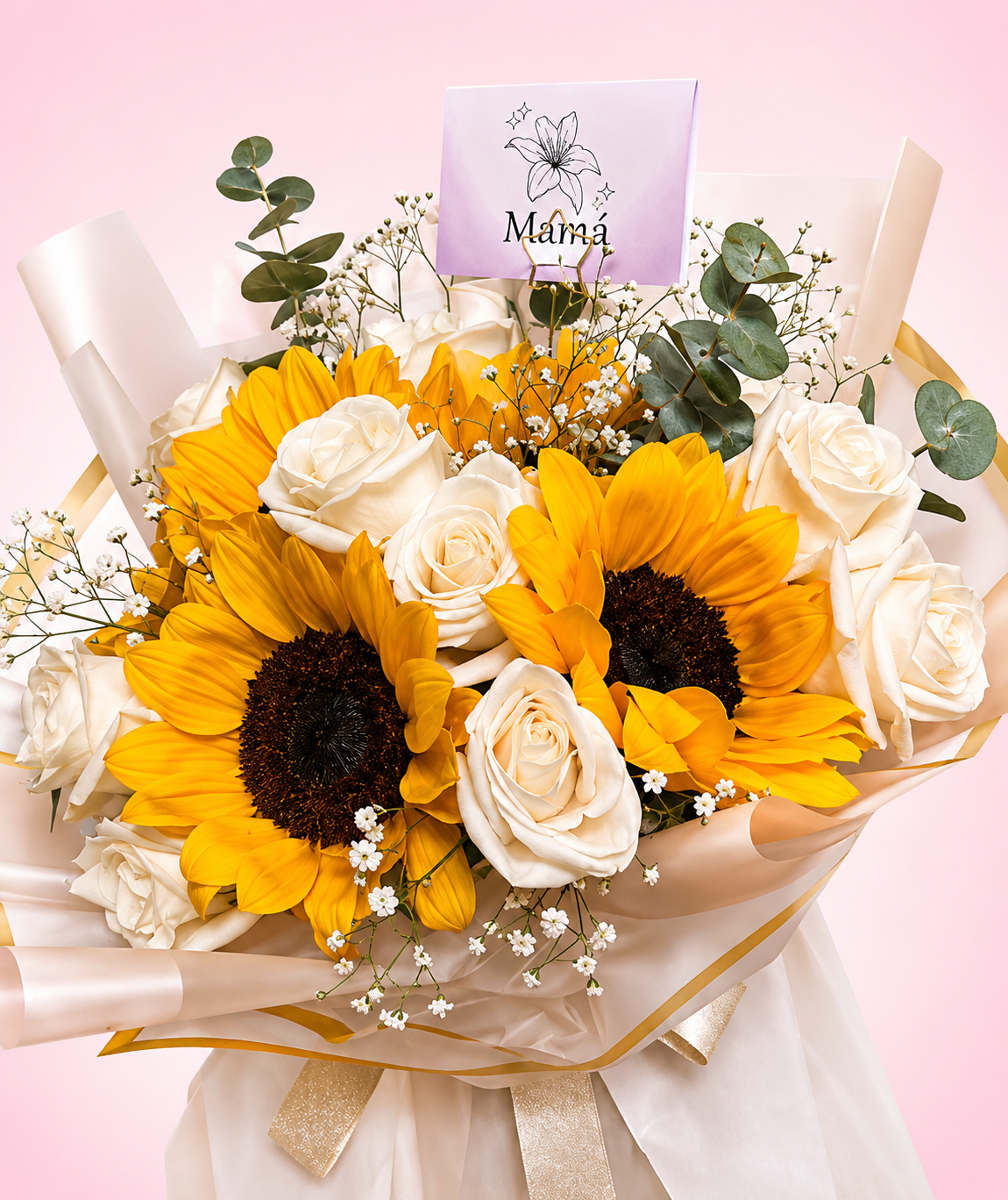 Girasoles y Rosas Blancas